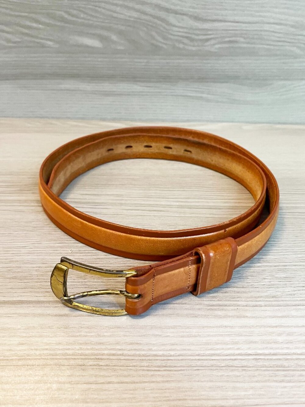 Vintage Paris Saddle Leather Belt Tan Brown Genuine Leather Size 34 Made in USA